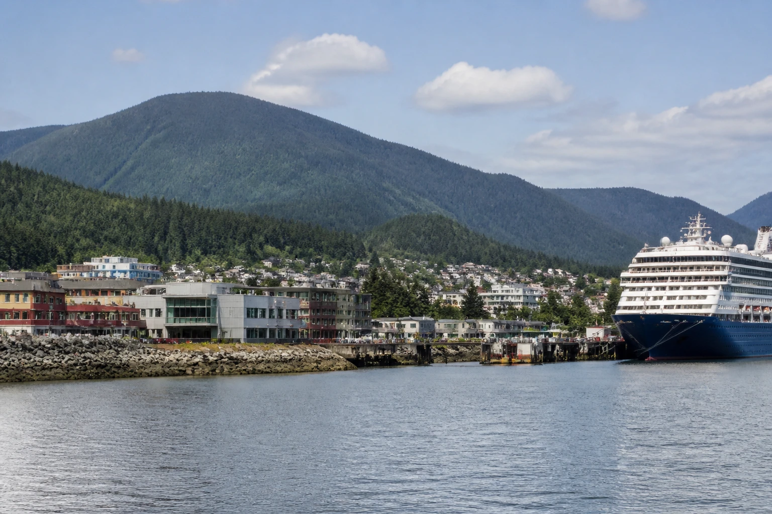 Representative cruise port destination view: Prince Rupert, Canada; passenger waterfront and harbor water, not an exact landmark photograph.