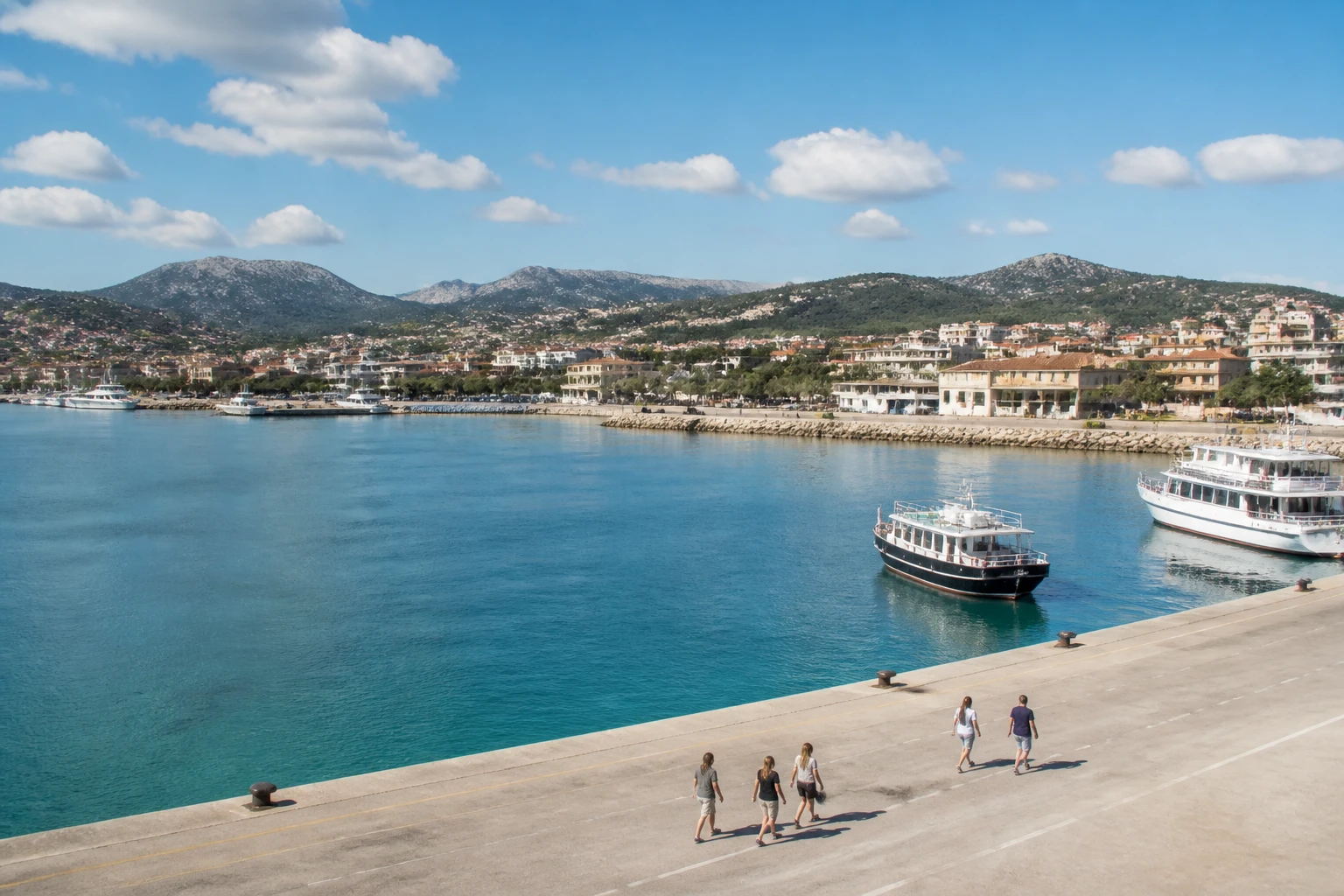 Representative cruise port destination view: Golfo Aranci, Italy; passenger waterfront and harbor water, not an exact landmark photograph.