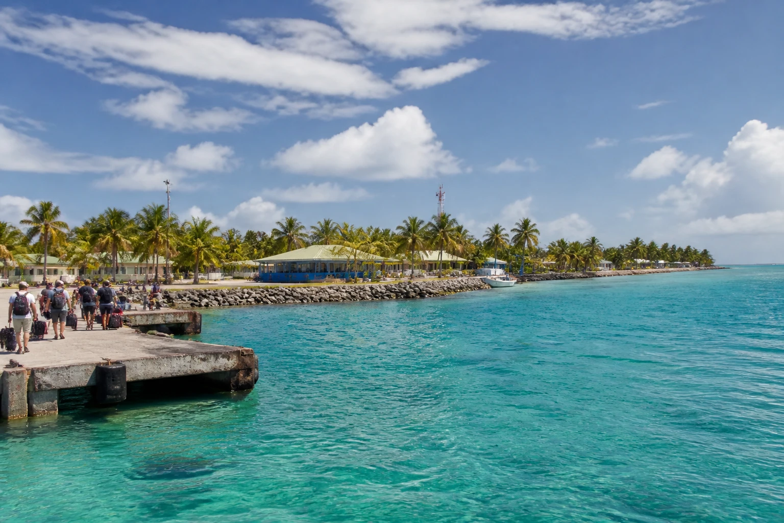Representative cruise port destination view: Rangiroa, French Polynesia; passenger waterfront and harbor water, not an exact landmark photograph.