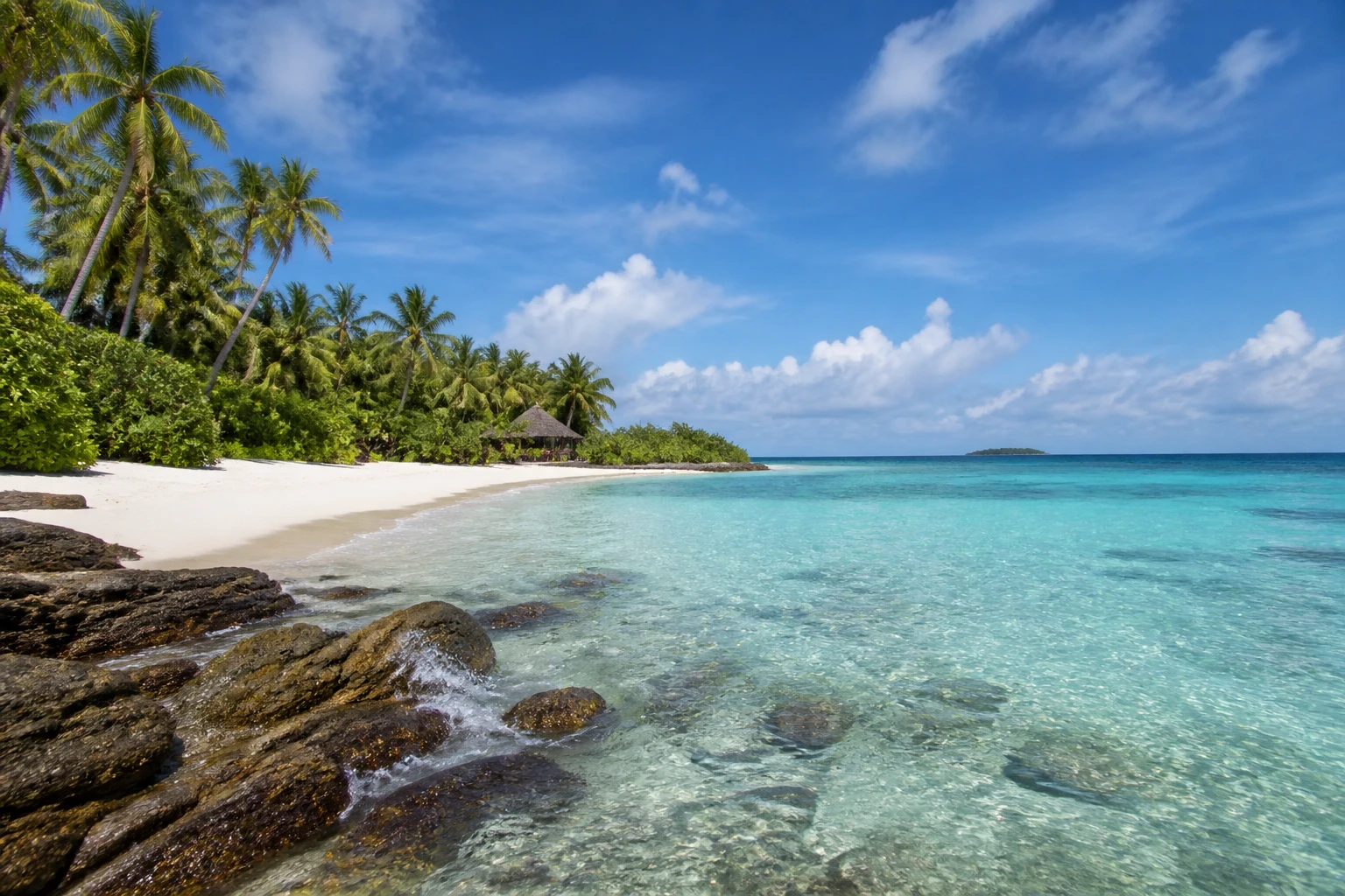 Representative island destination view of Maldives, with coastline, shoreline geology, regional vegetation, and natural light; not an exact landmark photograph.