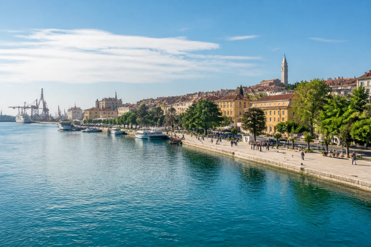 Representative cruise port destination view: Pula, Croatia; passenger waterfront and harbor water, not an exact landmark photograph.