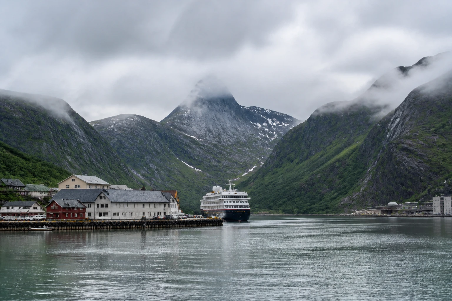 Representative cruise port destination view: Trollfjord, Norway; passenger waterfront and harbor water, not an exact landmark photograph.