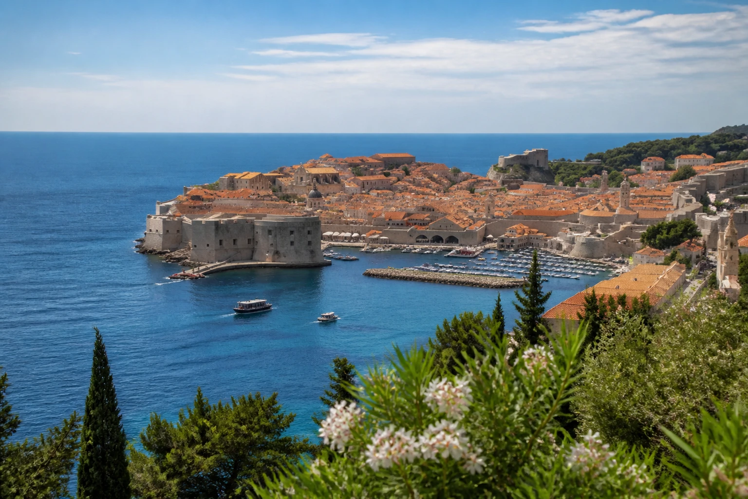 Representative city destination view: Dubrovnik, Croatia; passenger waterfront and harbor water, not an exact landmark photograph.