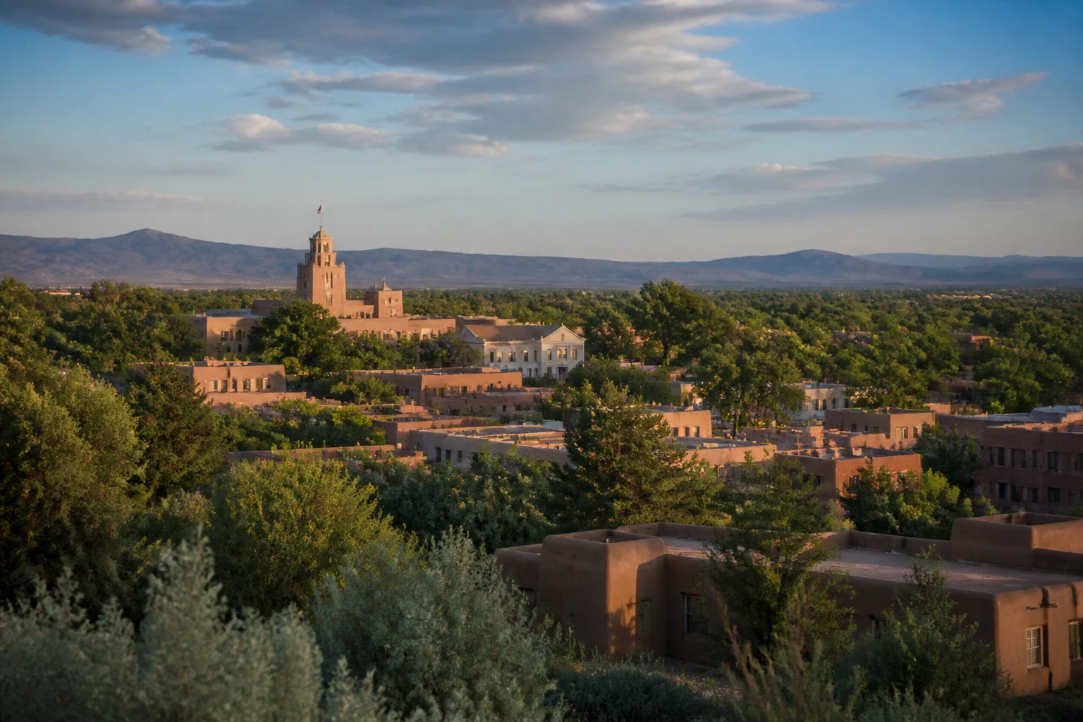 Representative city destination view: Santa Fe, United States; heritage-scale streetscape and regional architecture, not an exact landmark photograph.