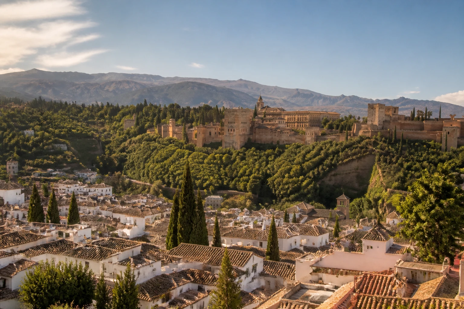 Representative city destination view of Granada in Spain, with local streetscape, regional architecture, and natural light; not an exact landmark photograph.