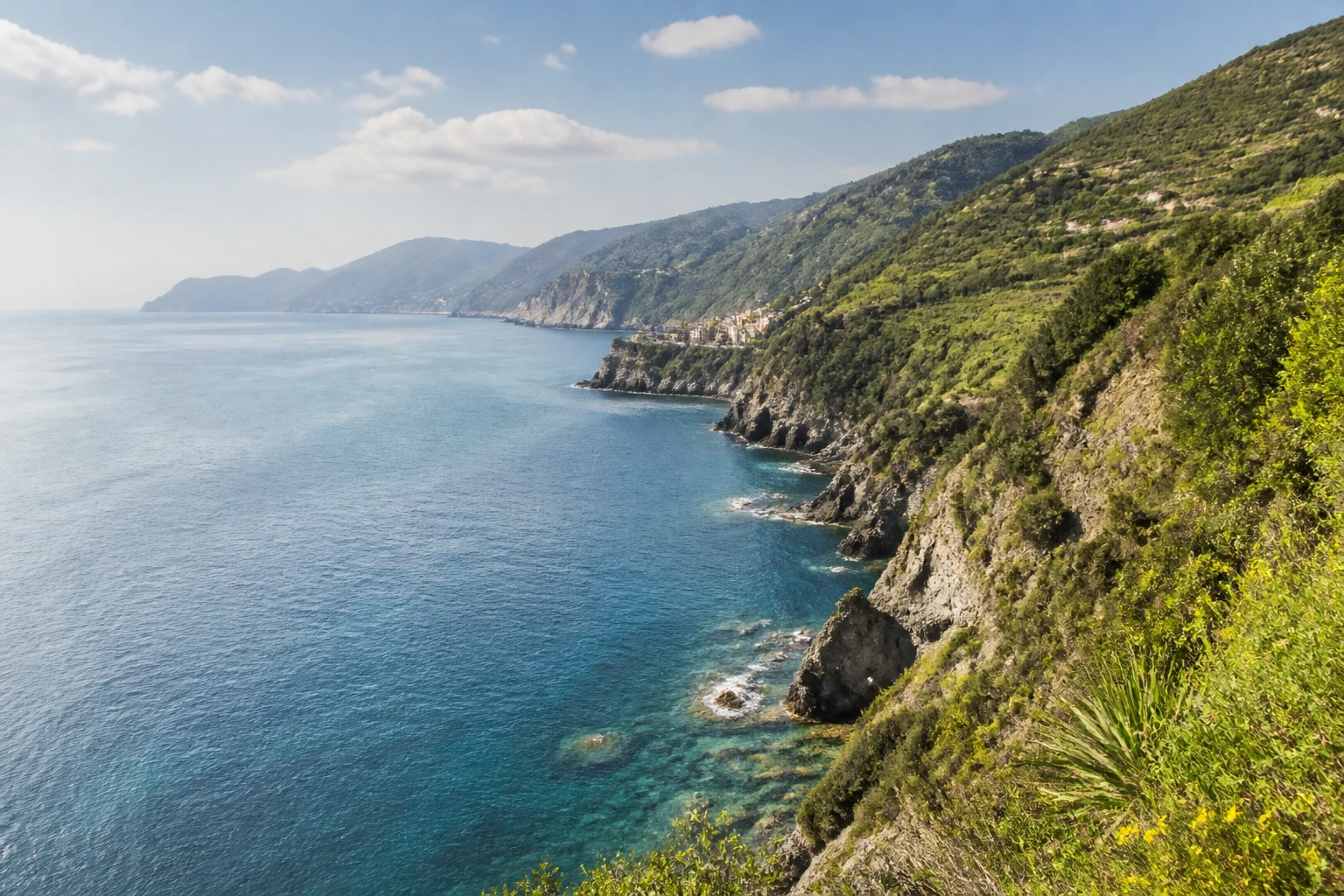 Representative coastal destination view: Cinque Terre, Italy; coastline and regional vegetation, not an exact landmark photograph.