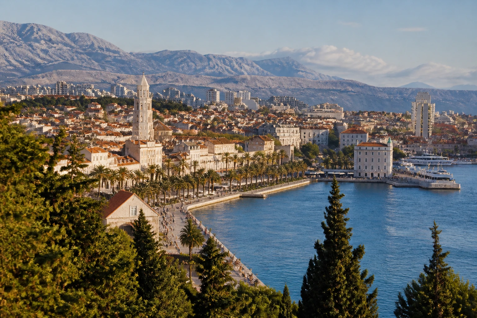 Representative city destination view: Split, Croatia; passenger waterfront and harbor water, not an exact landmark photograph.