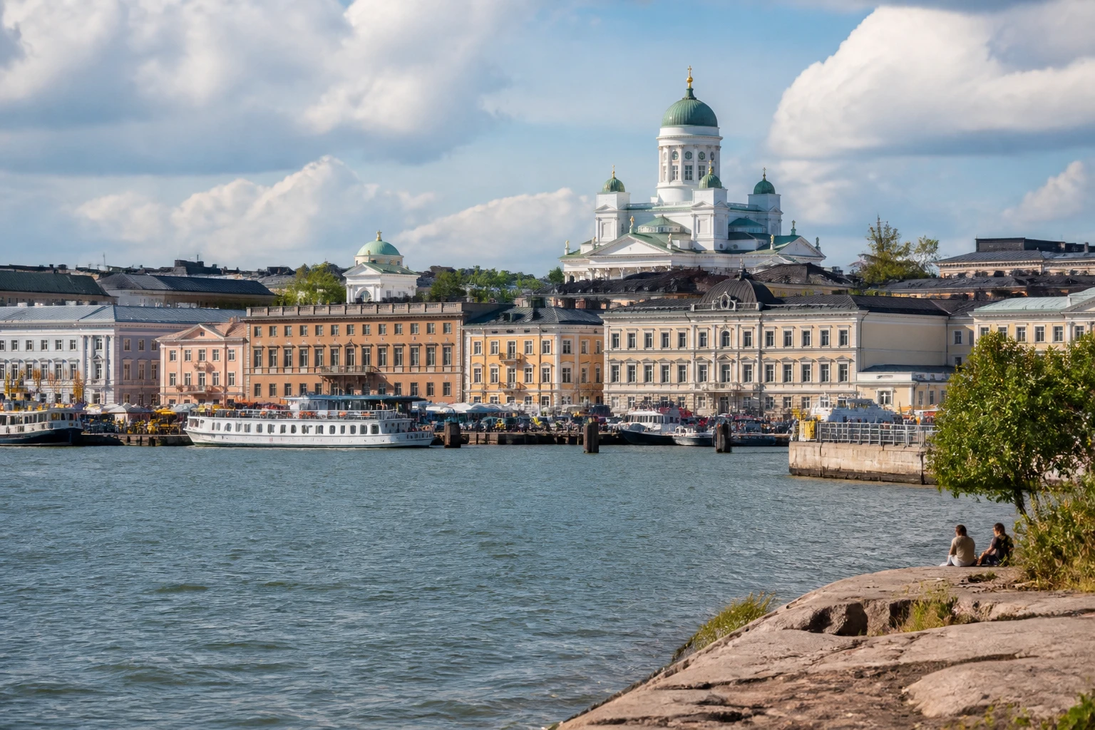 Representative city destination view: Helsinki, Finland; passenger waterfront and harbor water, not an exact landmark photograph.