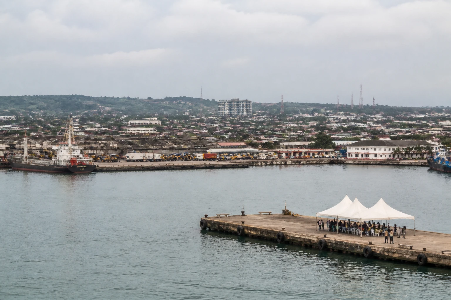Representative cruise port destination view: Sekondi-Takoradi, Ghana; passenger waterfront and harbor water, not an exact landmark photograph.