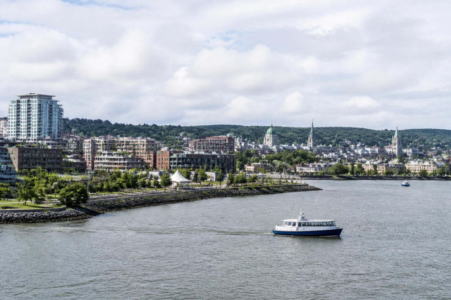 Representative cruise port destination view: Trois-Rivieres, Canada; passenger waterfront and harbor water, not an exact landmark photograph.