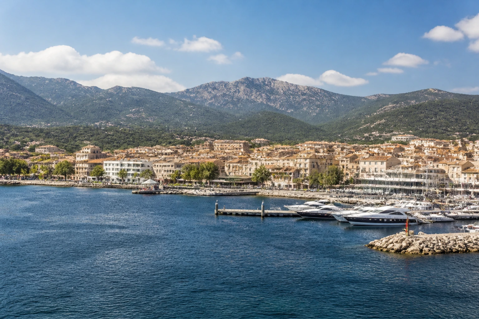Representative cruise port destination view: Porto Vecchio, France; passenger waterfront and harbor water, not an exact landmark photograph.