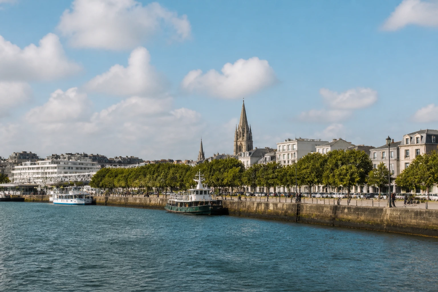 Representative cruise port destination view: Lorient, France; passenger waterfront and harbor water, not an exact landmark photograph.