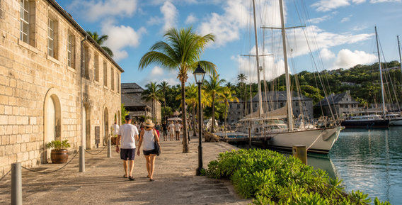 Representative view of Nelson's Dockyard for destination wedding guests staying at Sandals Grande Antigua