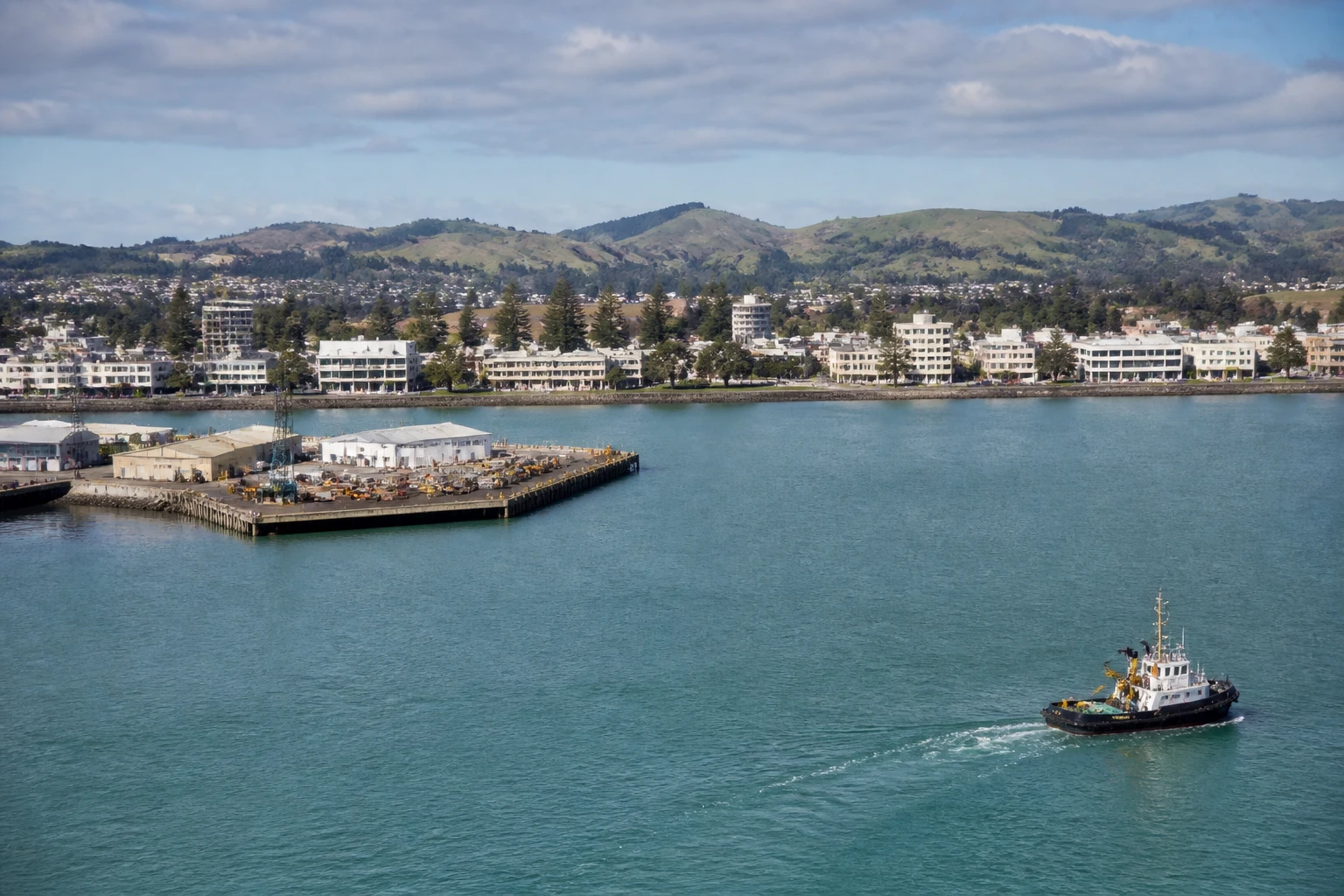 Representative cruise port destination view: Napier, New Zealand; passenger waterfront and harbor water, not an exact landmark photograph.