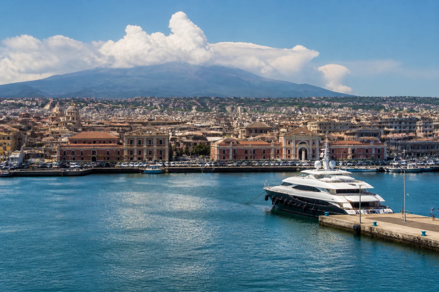 Representative cruise port destination view: Catania, Italy; passenger waterfront and harbor water, not an exact landmark photograph.