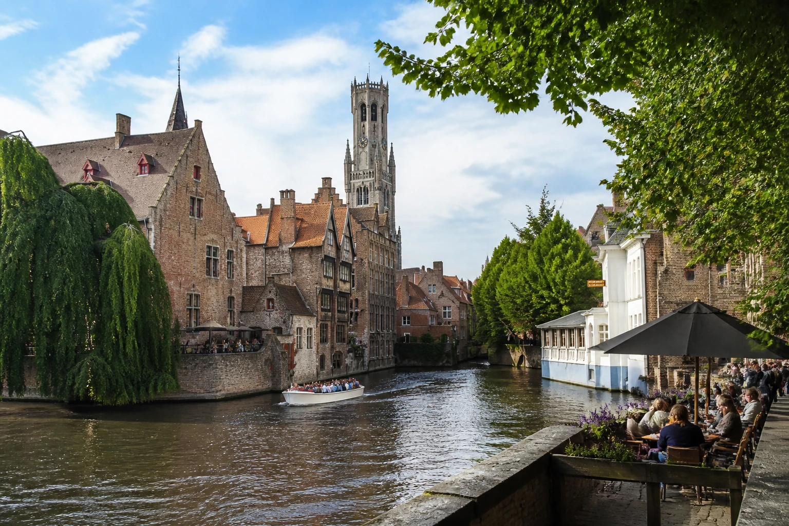 Representative city destination view of Bruges in Belgium, with local streetscape, regional architecture, and natural light; not an exact landmark photograph.