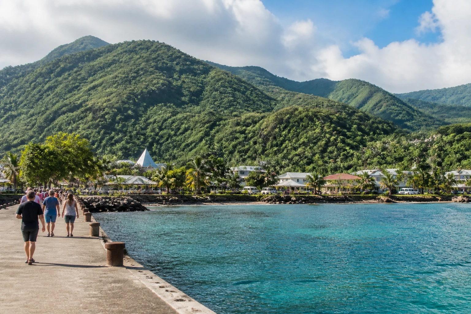 Representative cruise port destination view: Huahine, French Polynesia; passenger waterfront and harbor water, not an exact landmark photograph.