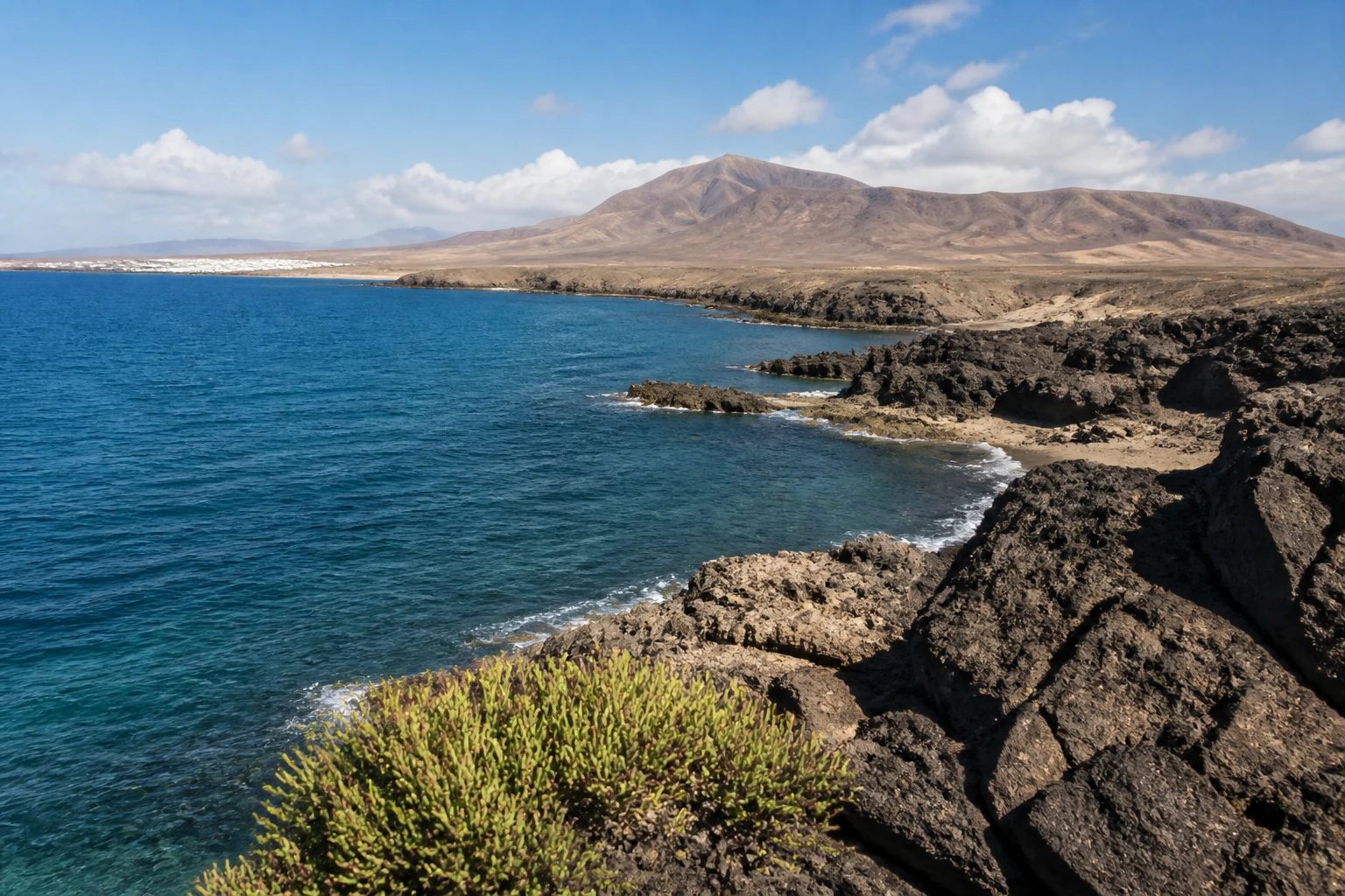 Representative island destination view: Lanzarote, Spain; coastline and regional vegetation, not an exact landmark photograph.