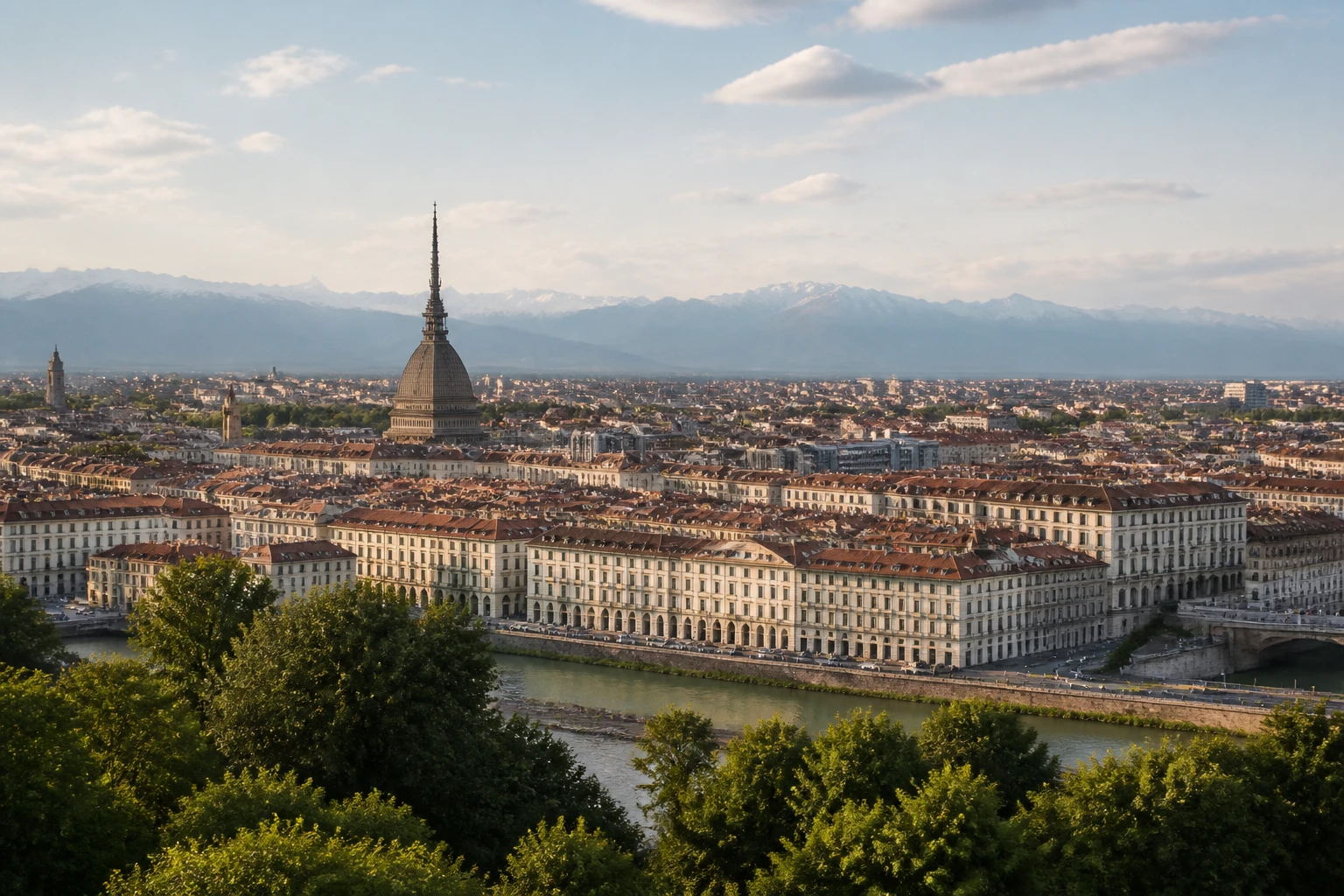 Representative city destination view of Turin in Italy, with local streetscape, regional architecture, and natural light; not an exact landmark photograph.