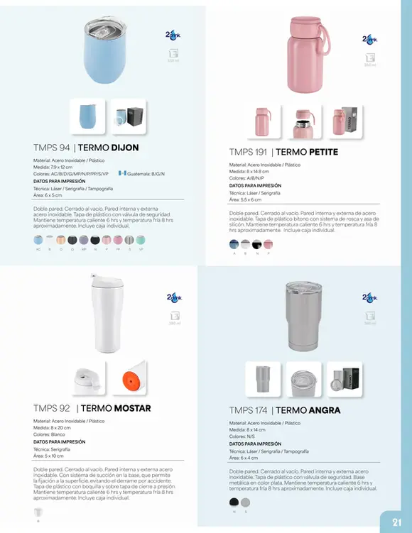 Descubre nuestro catálogo de tazas, cilindros y termos. Perfectos para promocionar tu marca o como regalo especial. Personaliza cada pieza y haz que tu mensaje destaque.