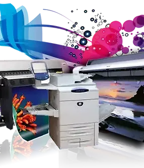 Impresoras profesionales; diversos equipos de impresión y diseño con gráficos coloridos, Servicios Promocionales Alexa