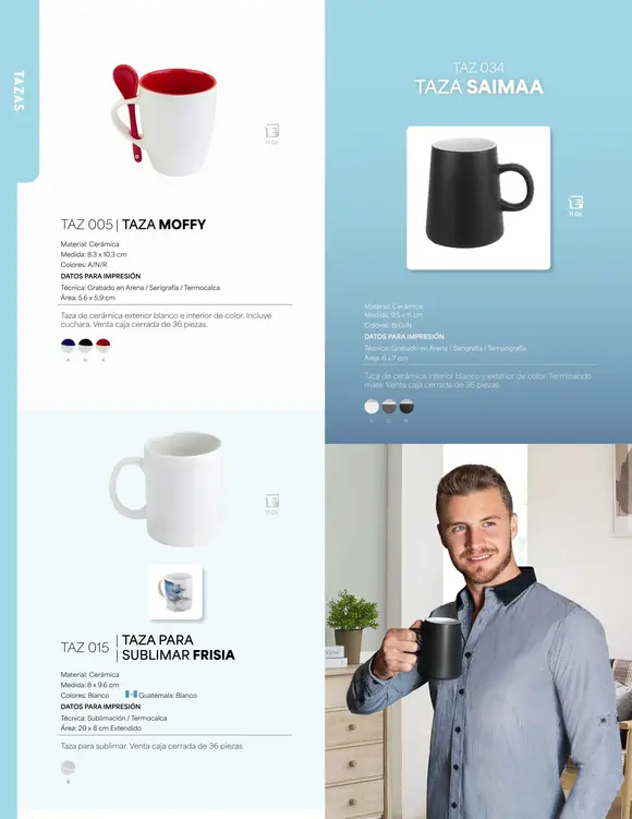 Descubre nuestro catálogo de tazas, cilindros y termos. Perfectos para promocionar tu marca o como regalo especial. Personaliza cada pieza y haz que tu mensaje destaque.