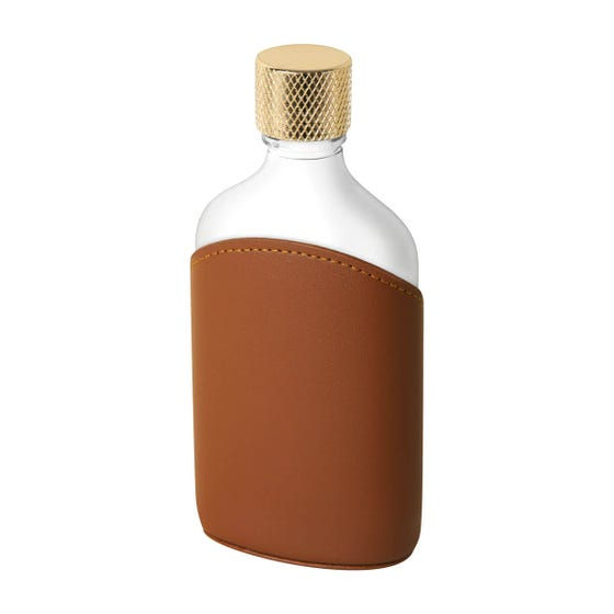 Licorera de vidrio con tapa metálica texturizada