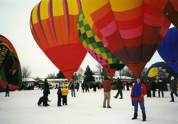 Linda Sorenson looking like Hudson Hot Air Balloon Affair balloons are coming out of my head