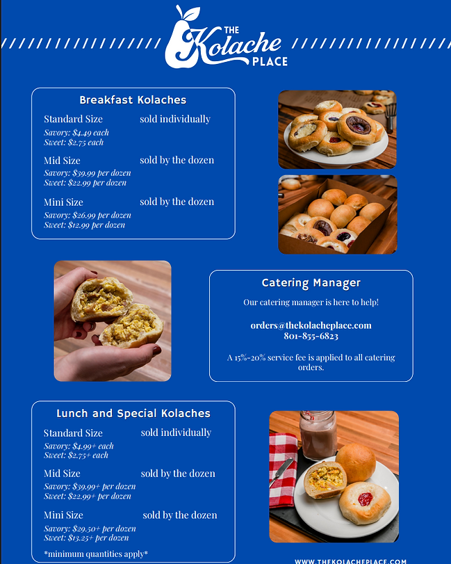 catering menu with prices and options