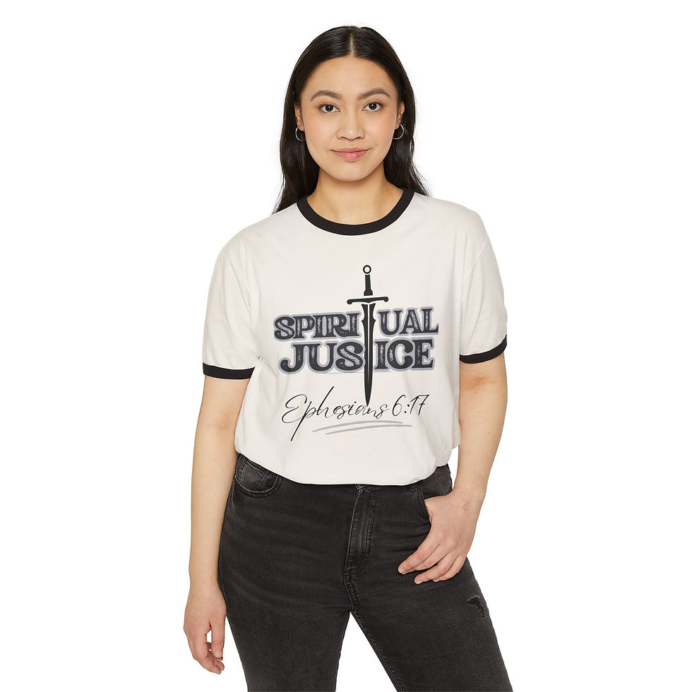 Thumbnail: Spiritual Justice (Sword of the Spirit) Unisex Cotton Ringer T-Shirt