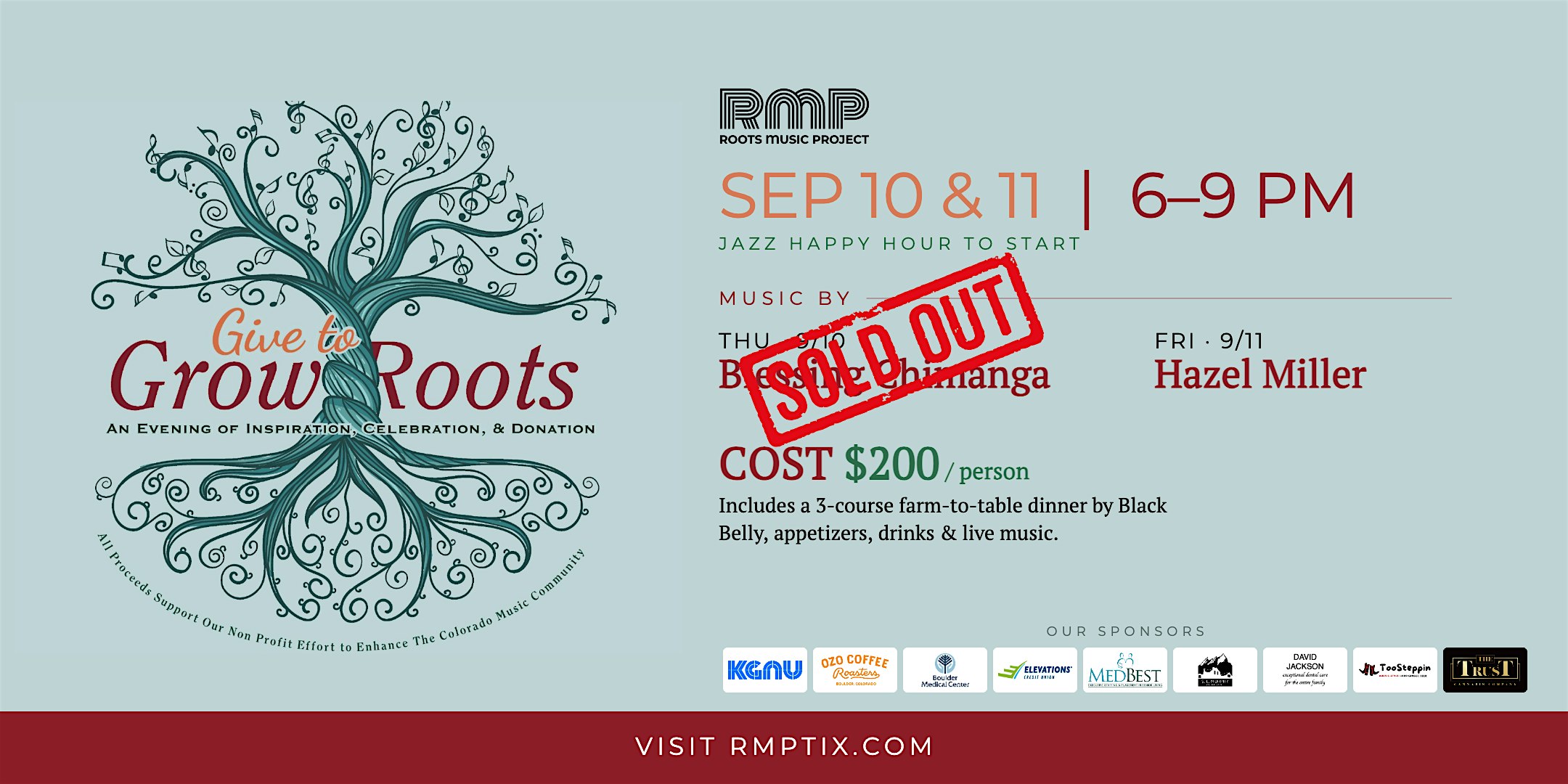 Give To Grow Roots - An Evening of Inspiration and Donation - Thurs Sept 10