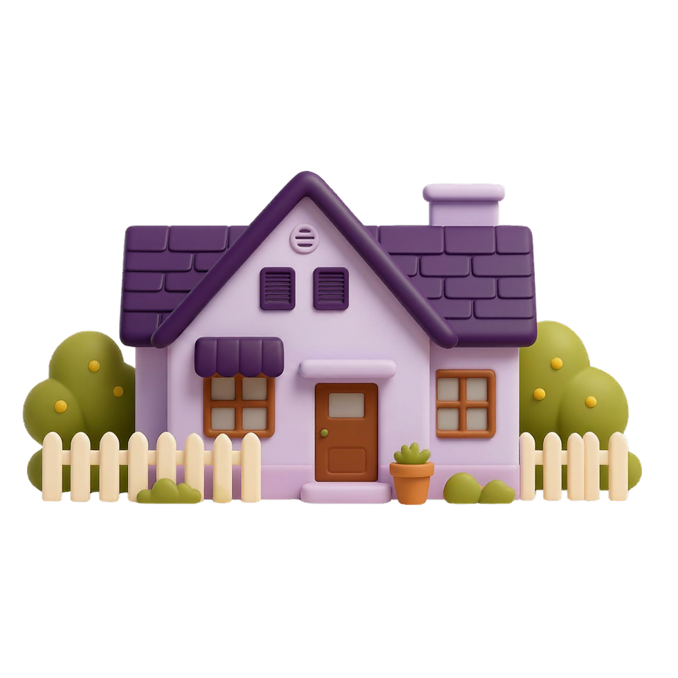3D purple house icon for mortgage services related to Home Purchase Loans