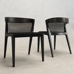 Cadeira Eva Del Savio madeira laca preta e estofado preto