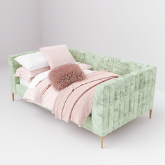 Sofá cama Avalon de veludo verde e rosa