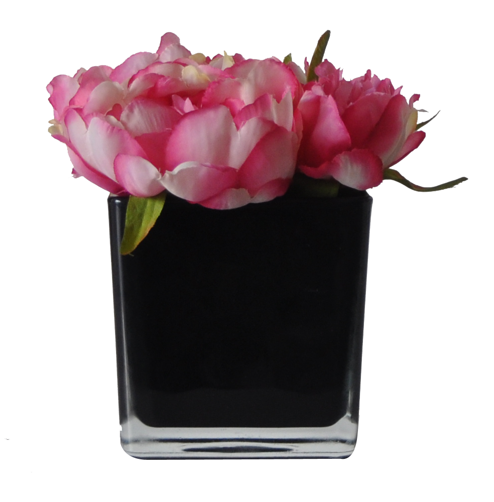 Centre de Table S PIVOINES  FUSHIA CUBE BX