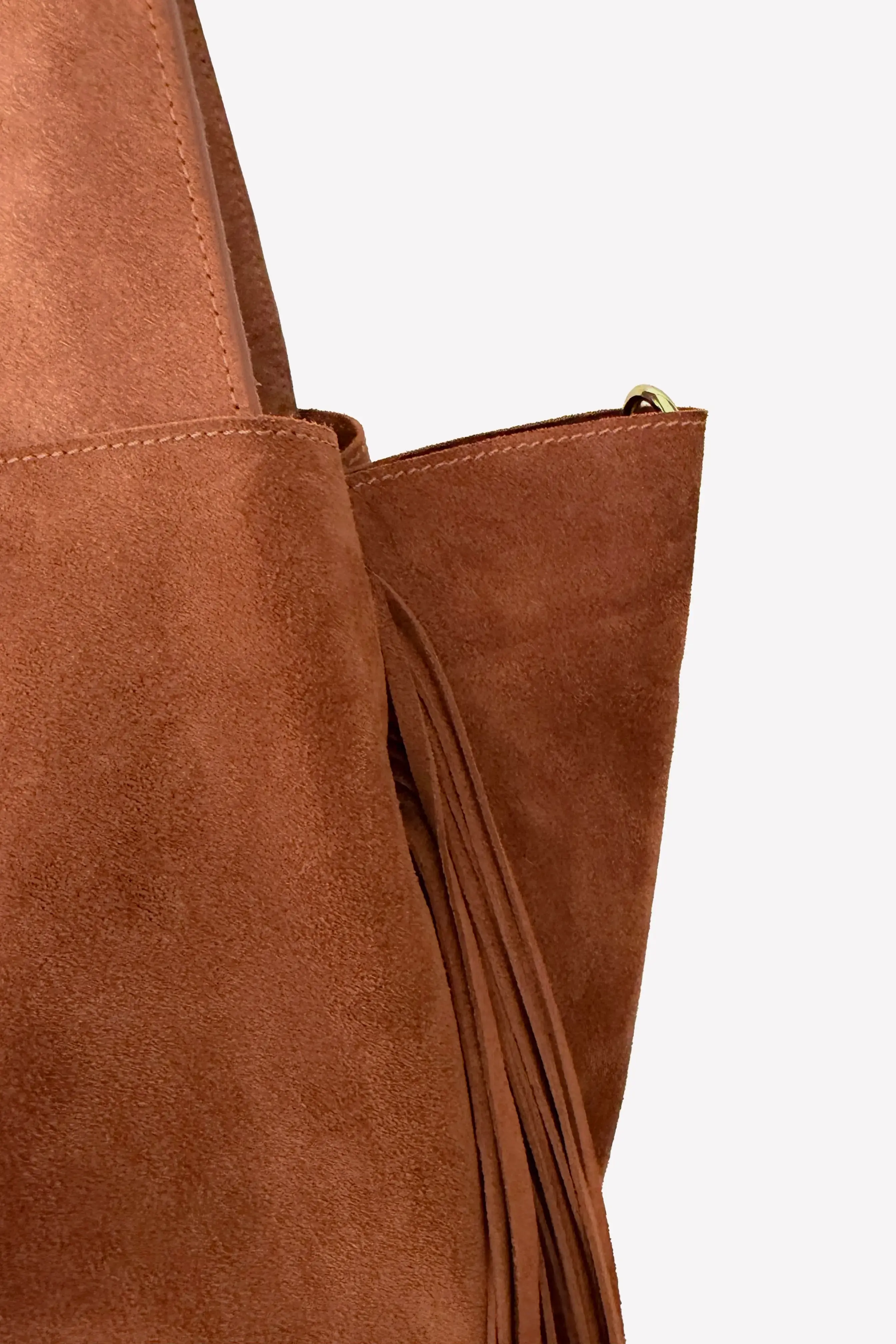 Zamszowy Boho Shopper Bag z Frędzlami