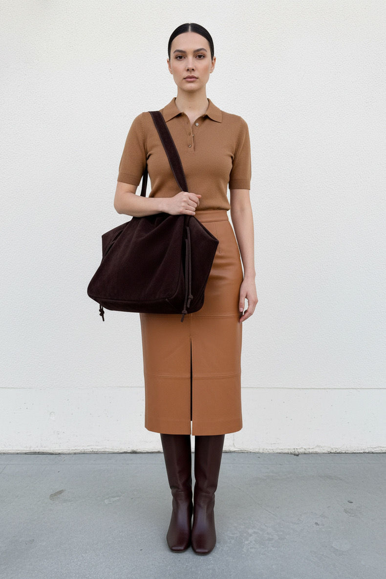 Zamszowy Weekend Soft Shopper Bag w Czekoladowym Brązie