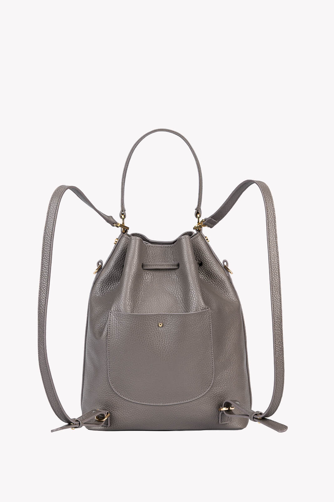 Torba Worek/Plecak Taupe Skórzana Groszek z krótkim plecionym paskiem