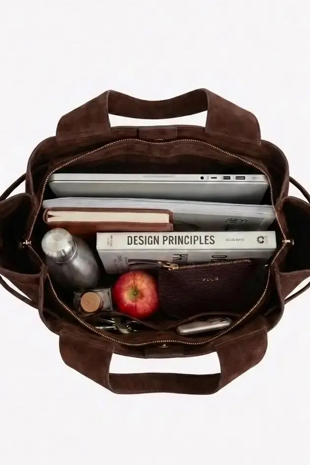 Zamszowy Soft Shopper Bag w Czekoladowym Brązie