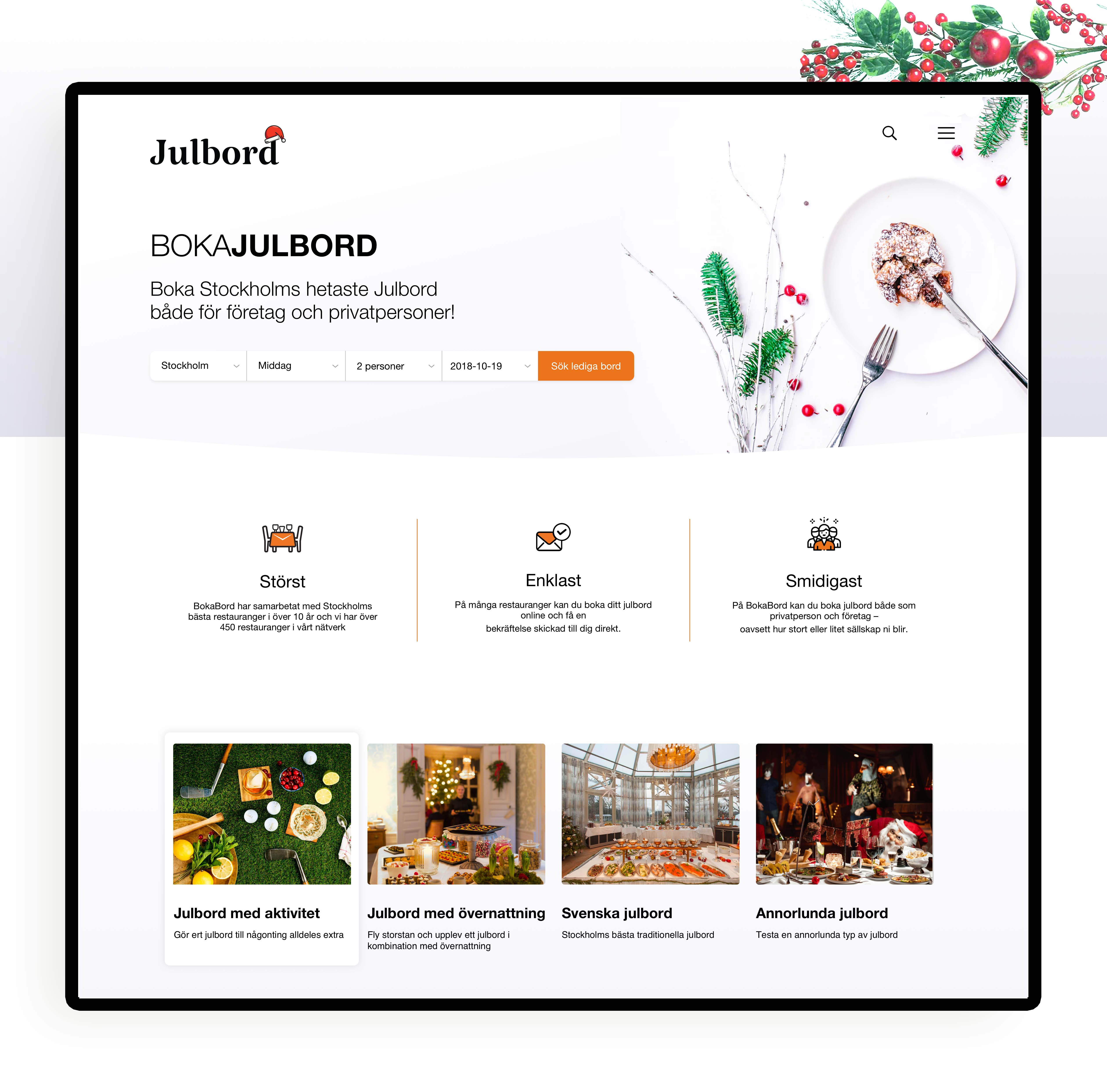 boka julbord online Web design | portfolio