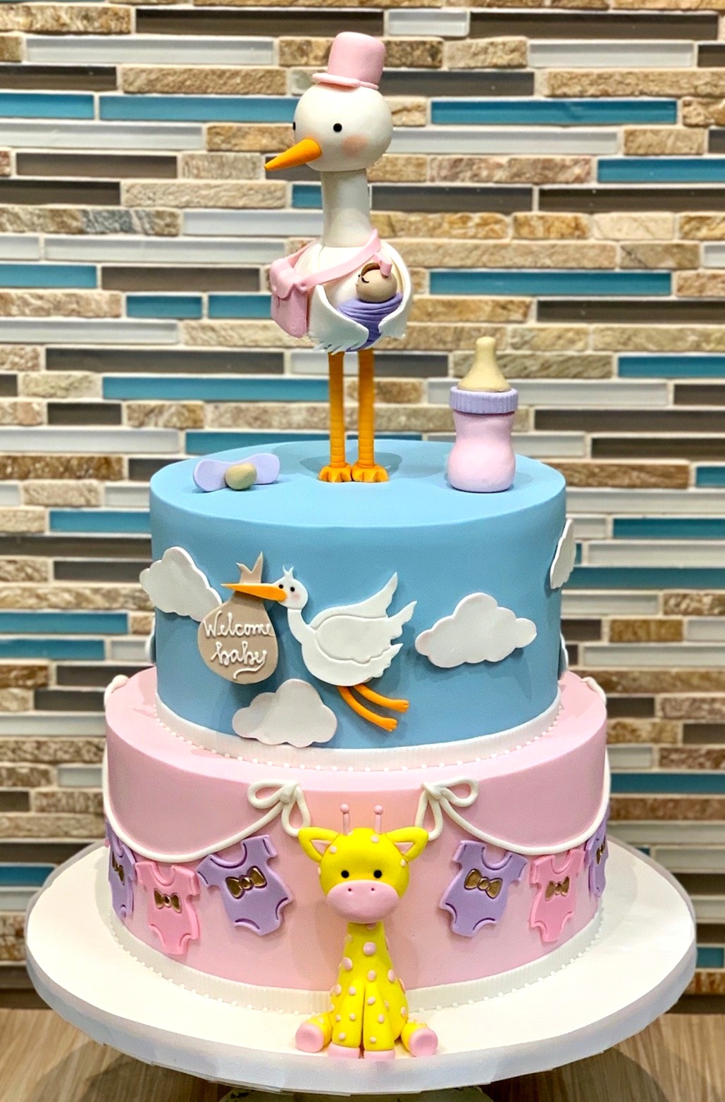 stork baby shower cake