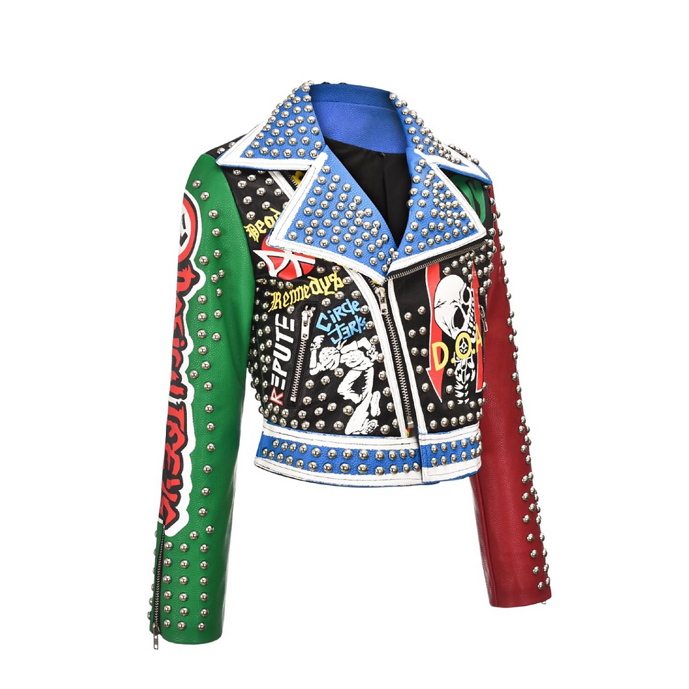 Thumbnail: Winter Punk Bold Colored Biker-Style Studded Jacket