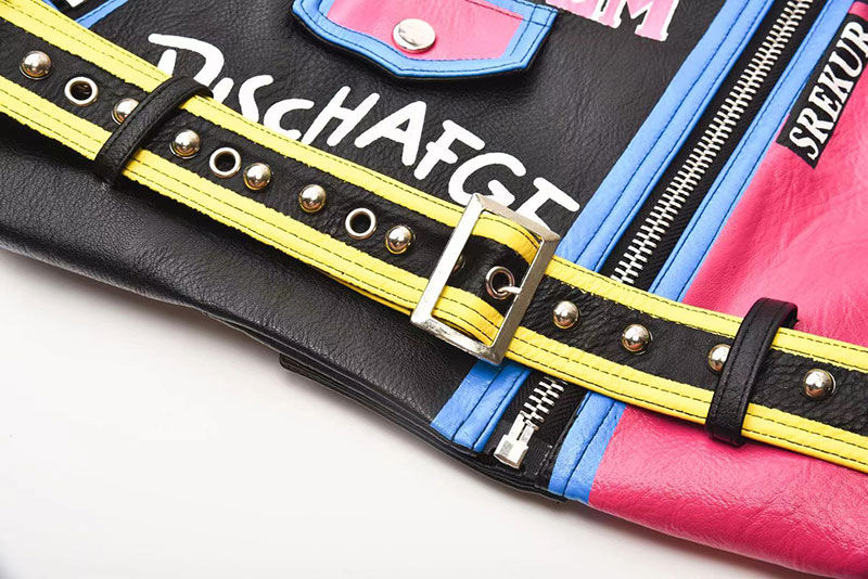 Thumbnail: "Bikini Kill" Blue & Pink Studded Biker-Style Punk Jacket