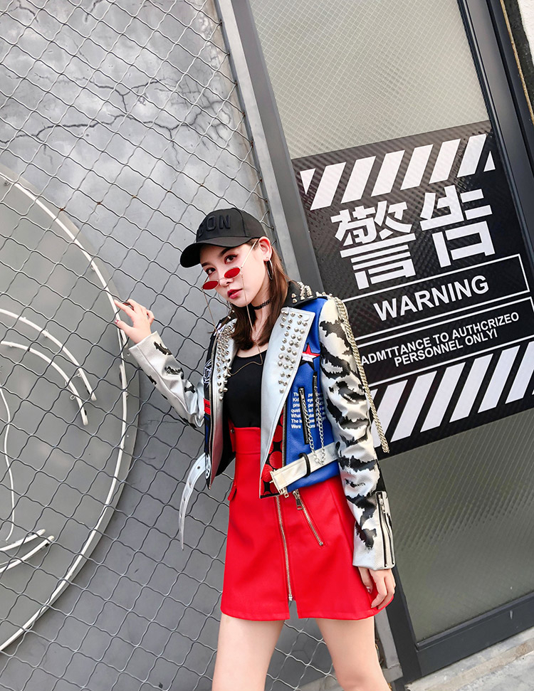Thumbnail: Zebra Graffiti Biker-Style Jacket