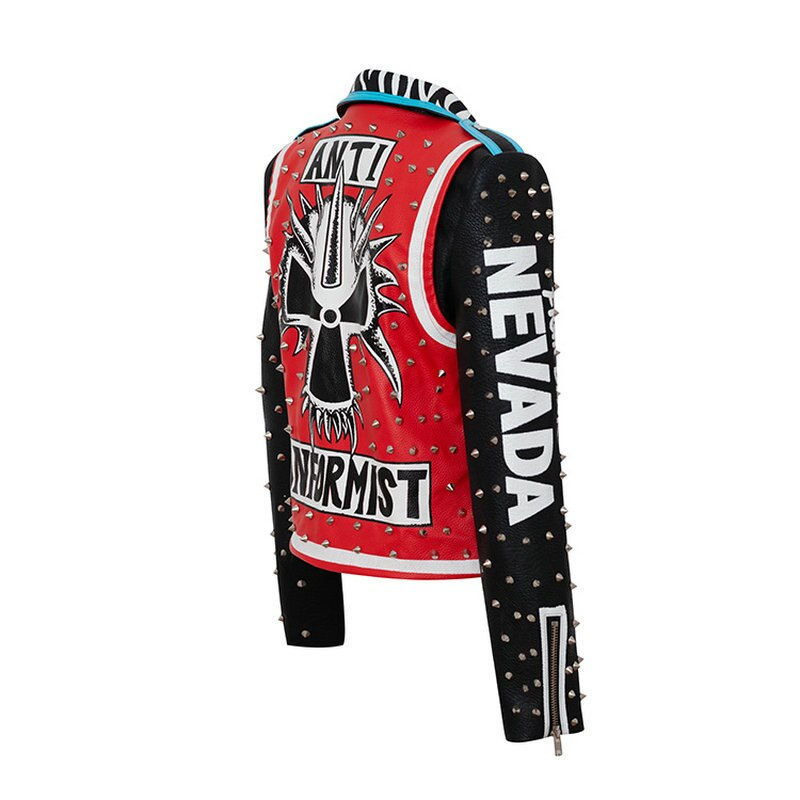 Thumbnail: "Anti-Conformist" Studded Red Biker-Style Punk Jacket