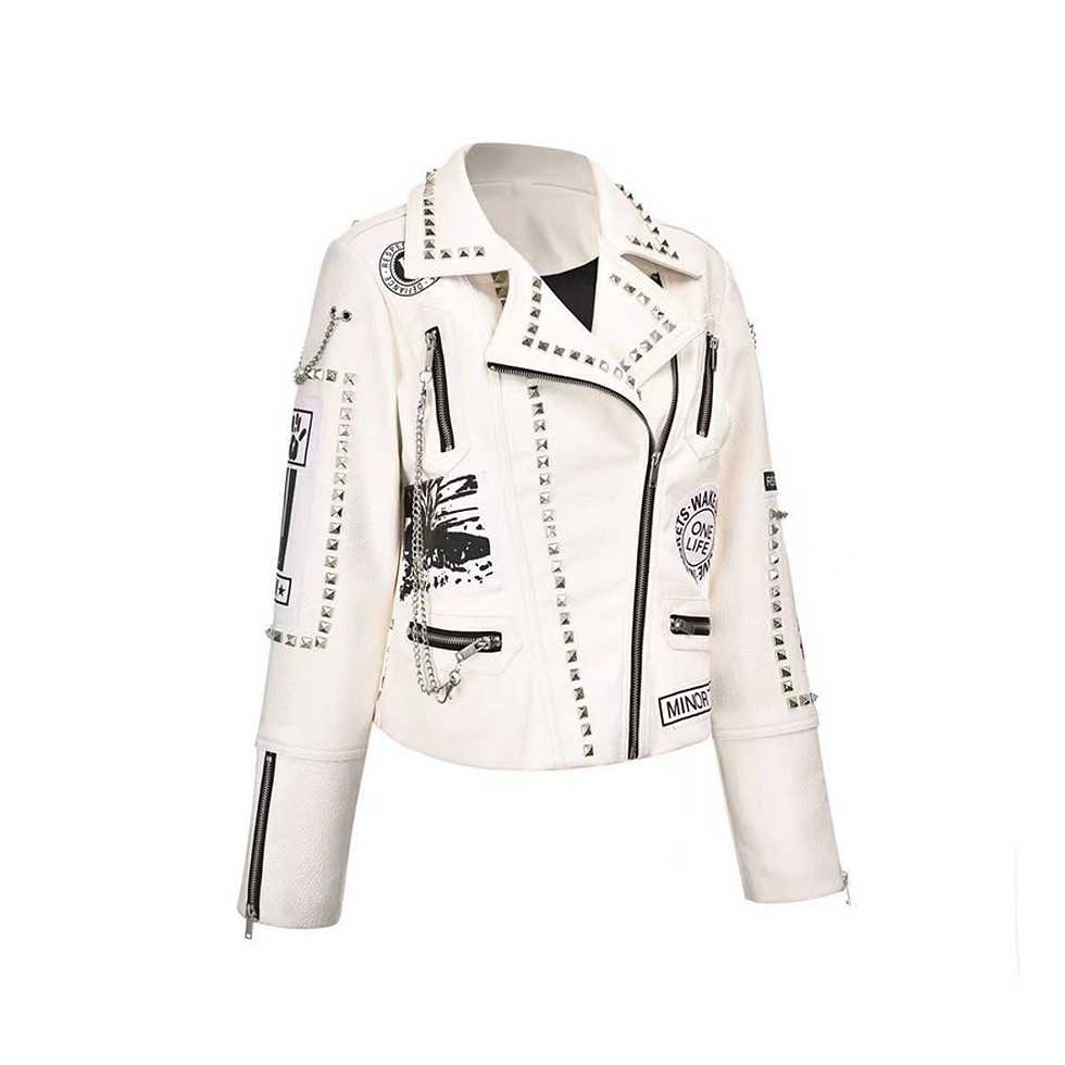 Thumbnail: Punk Rocker Studded Biker-Style White Jacket