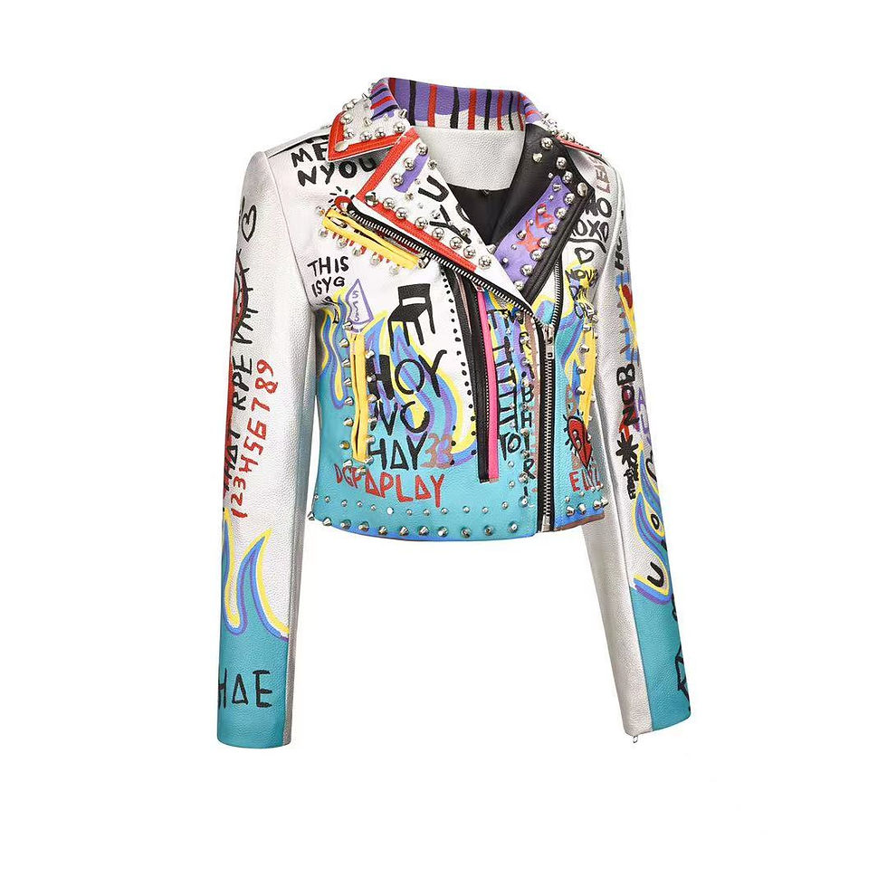 Thumbnail: Embroidered Silver Eagle Biker-Style Punk Jacket