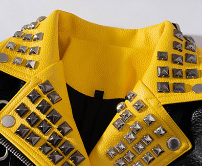 Thumbnail: Bold Yellow & Black Collar Studded Biker-Style Jacket