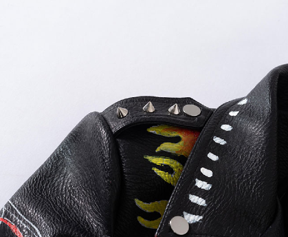 Thumbnail: "Double Trouble" Graffiti Studded Biker-Style Punk Jacket