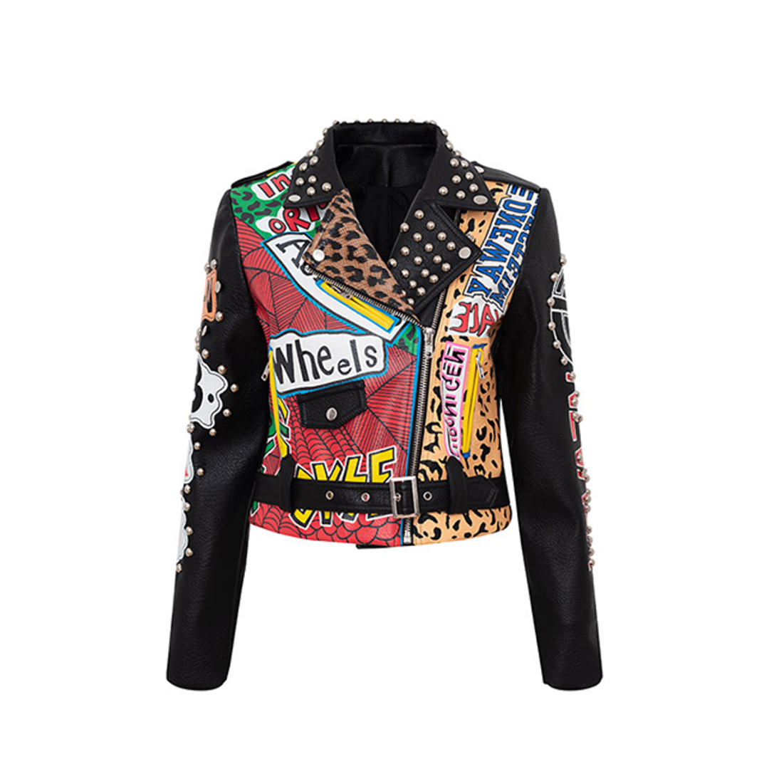 Leopard & Spider-web Biker-Style Jacket